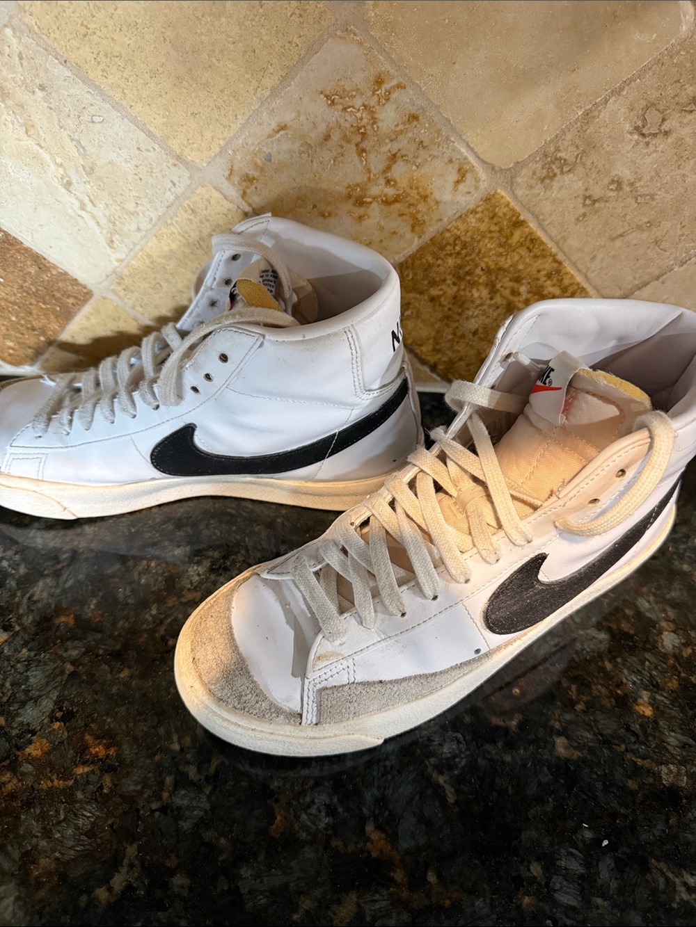 Nike Blazer White and Black High-Top Sneakers - Leather Swoosh